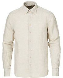  Slimline Button Down Linen Shirt Beige