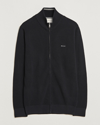  Cotton Pique Full-Zip Sweater Black