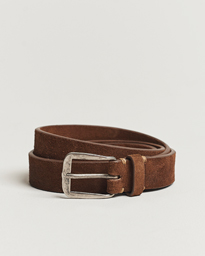  Narrow Suede Belt Dark Brown