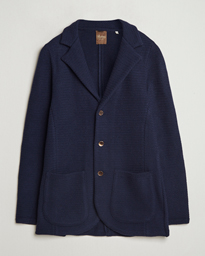  Knitted Textured Merino Wool Blazer Navy