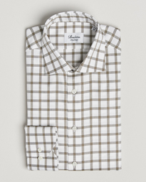  Fitted Body Checked Cut Away Shirt Taupe/White