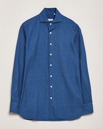  Garment Washed Denim Linen Shirt Mid Blue