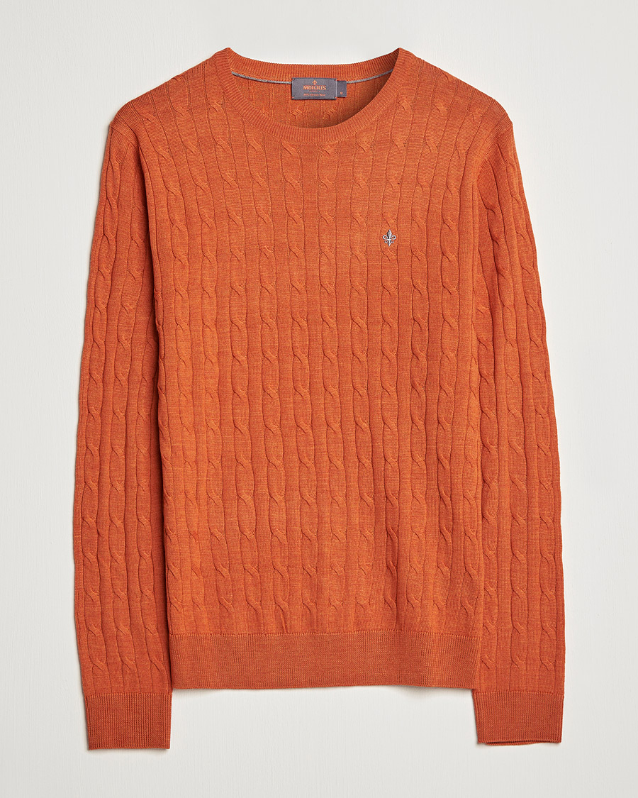 Men | Sweaters & Knitwear | Morris | Merino Cable Crew Neck Pullover Orange