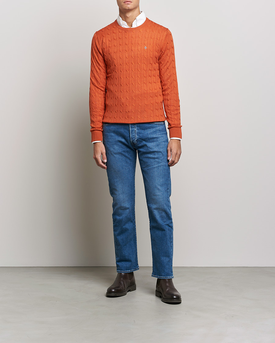Men | Sweaters & Knitwear | Morris | Merino Cable Crew Neck Pullover Orange