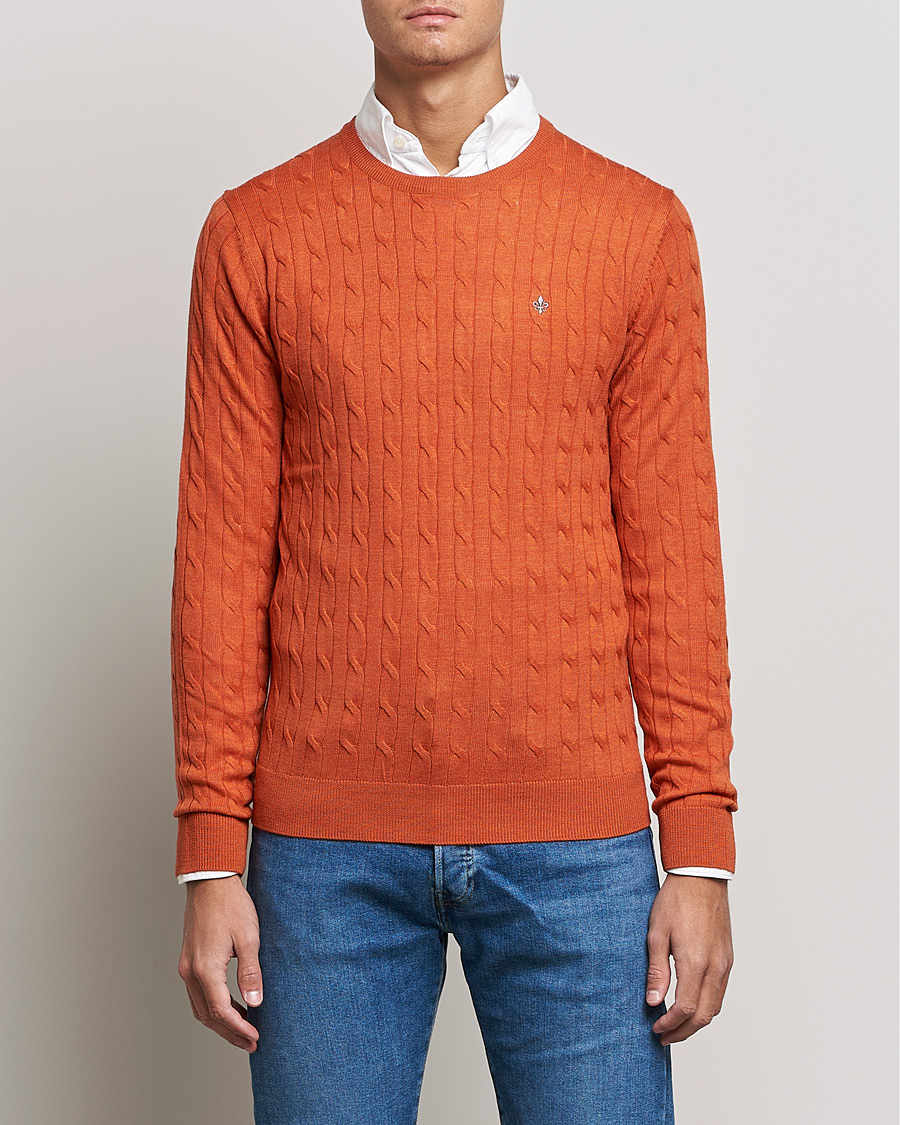Men | Sweaters & Knitwear | Morris | Merino Cable Crew Neck Pullover Orange