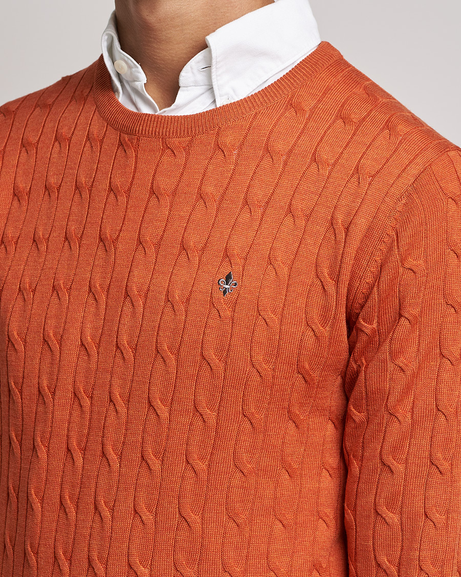 Men | Sweaters & Knitwear | Morris | Merino Cable Crew Neck Pullover Orange