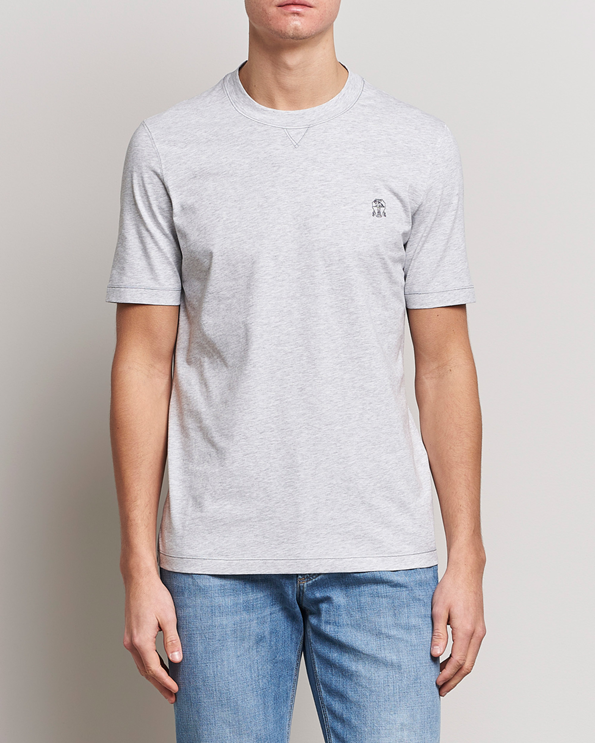 Men | T-Shirts | Brunello Cucinelli | Short Sleeve Logo T-shirt Light Grey