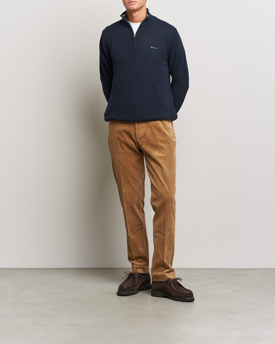 Men | Sweaters & Knitwear | GANT | Cotton Pique Half Zip Evening Blue