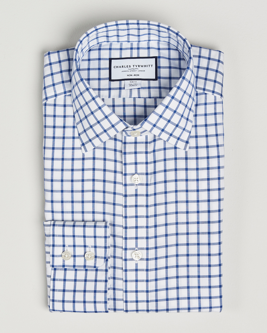 Men | | Charles Tyrwhitt | Slim Fit Non Iron Grid Check Shirt Royal Blue