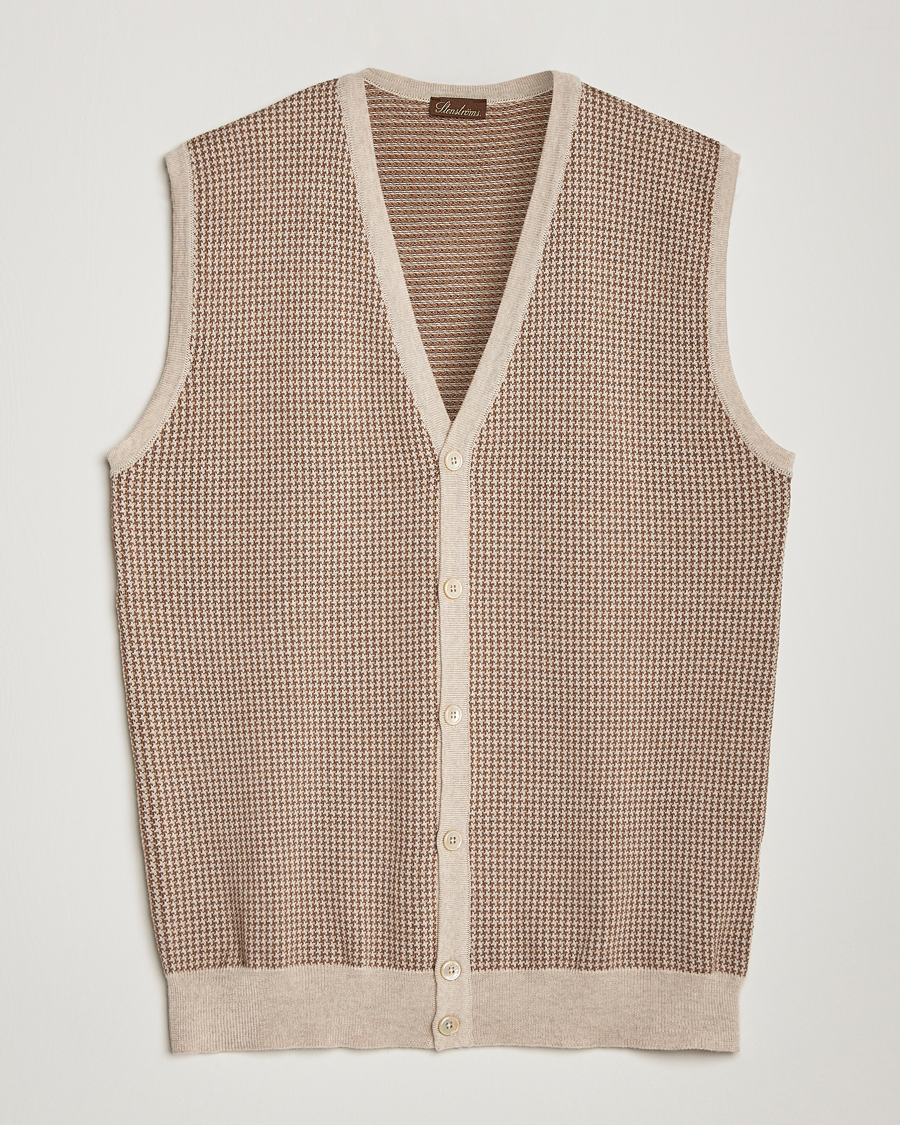 Men | Sweaters & Knitwear | Stenströms | Pepita Merino Wool Vest Brown