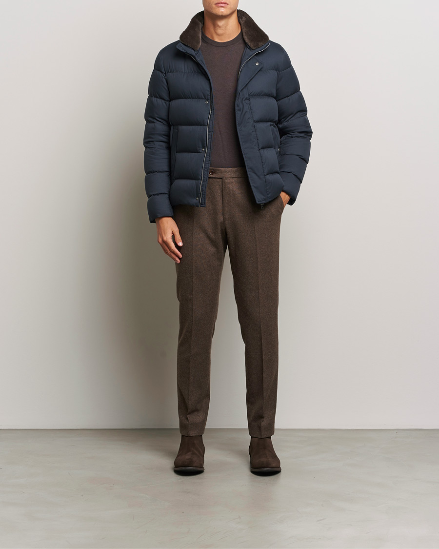 Men | Coats & Jackets | Herno | Faux Fur Down Jacket Navy