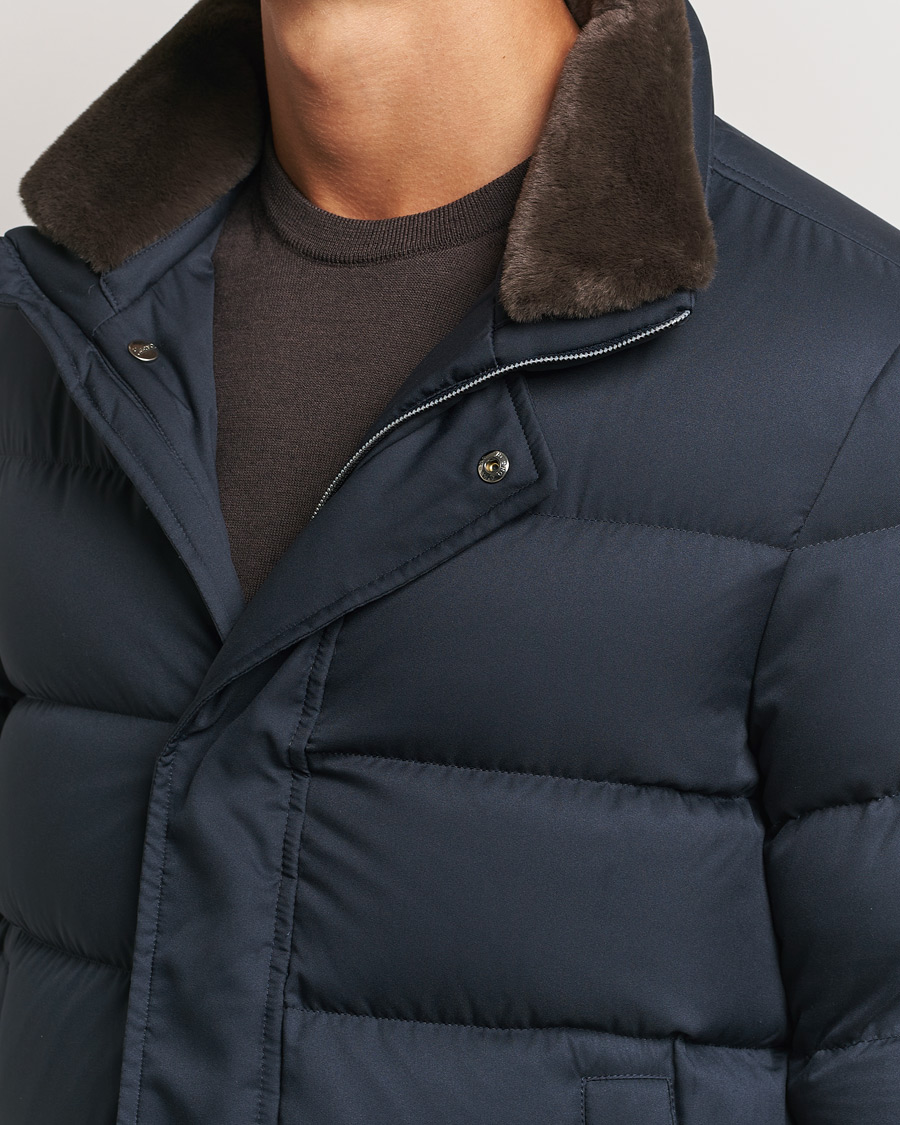 Men | Coats & Jackets | Herno | Faux Fur Down Jacket Navy