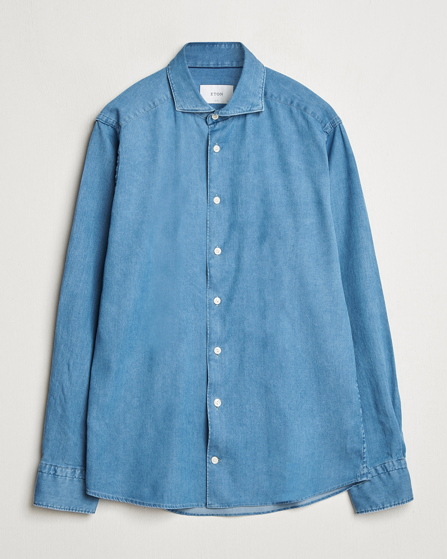 Men | Shirts | Eton | Slim Fit Denim Shirt Mid Blue