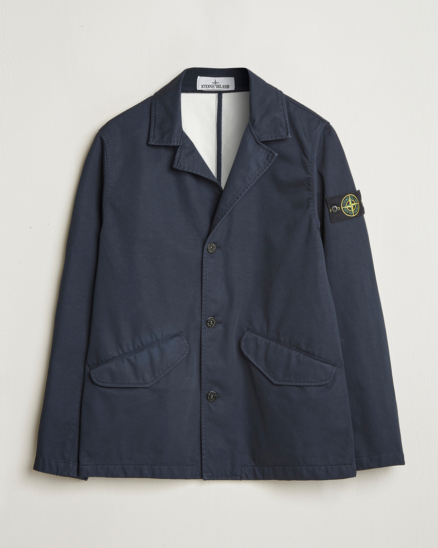 Stone Island Raso Gommato 3L Cotton Blazer Jacket Navy Blue