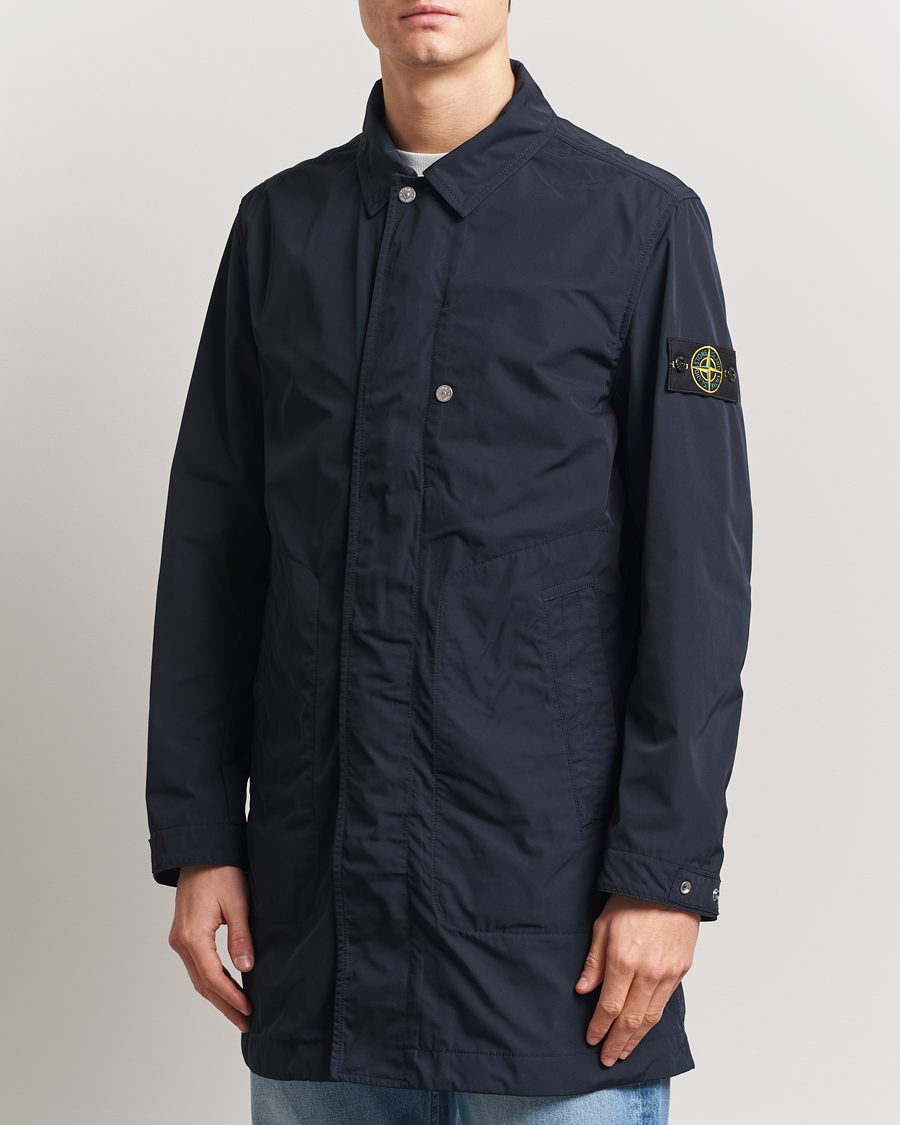 Stone Island Micro Twill Long Coat Navy Blue at CareOfCarl