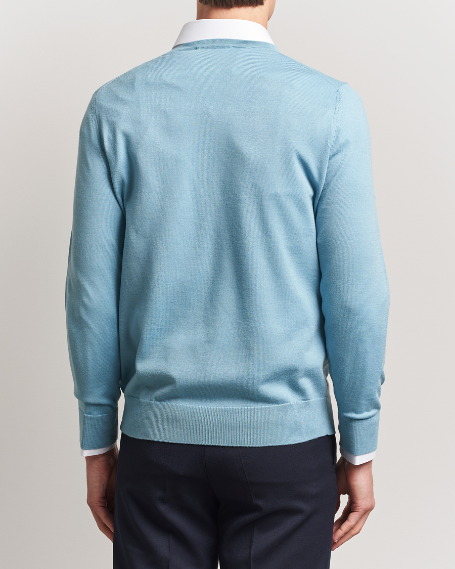 Men | Sweaters & Knitwear | Charles Tyrwhitt | Pure Merino V-Neck Jumper Aqua Green