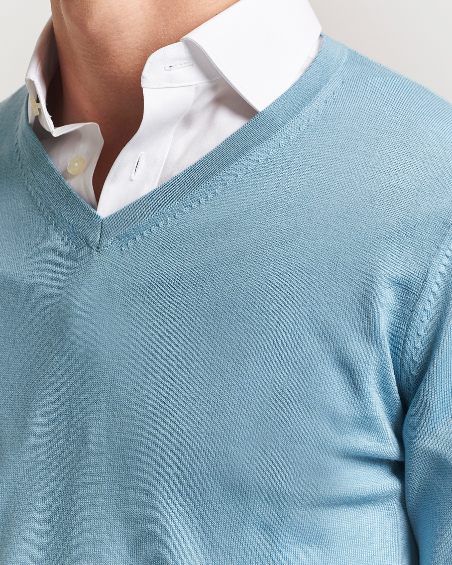 Men | Sweaters & Knitwear | Charles Tyrwhitt | Pure Merino V-Neck Jumper Aqua Green