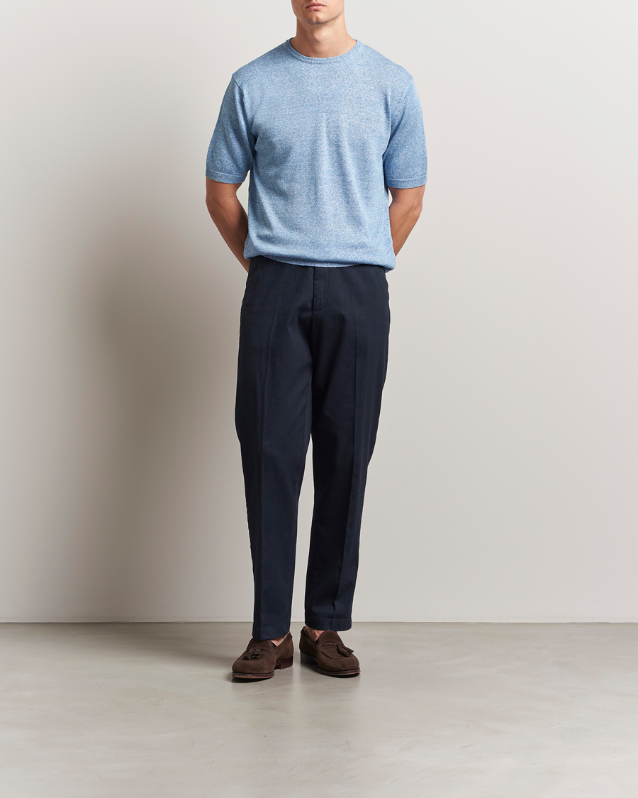 Men | T-Shirts | Morgano | Linen/Cotton T-Shirt Blue