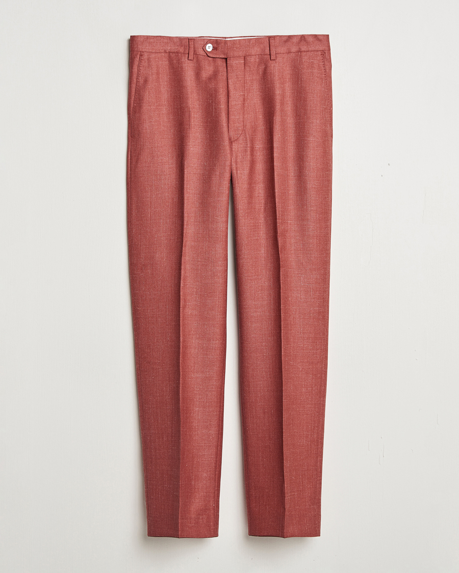 Men | Trousers | Oscar Jacobson | Del S Wool/Silk/Linen Trousers Red