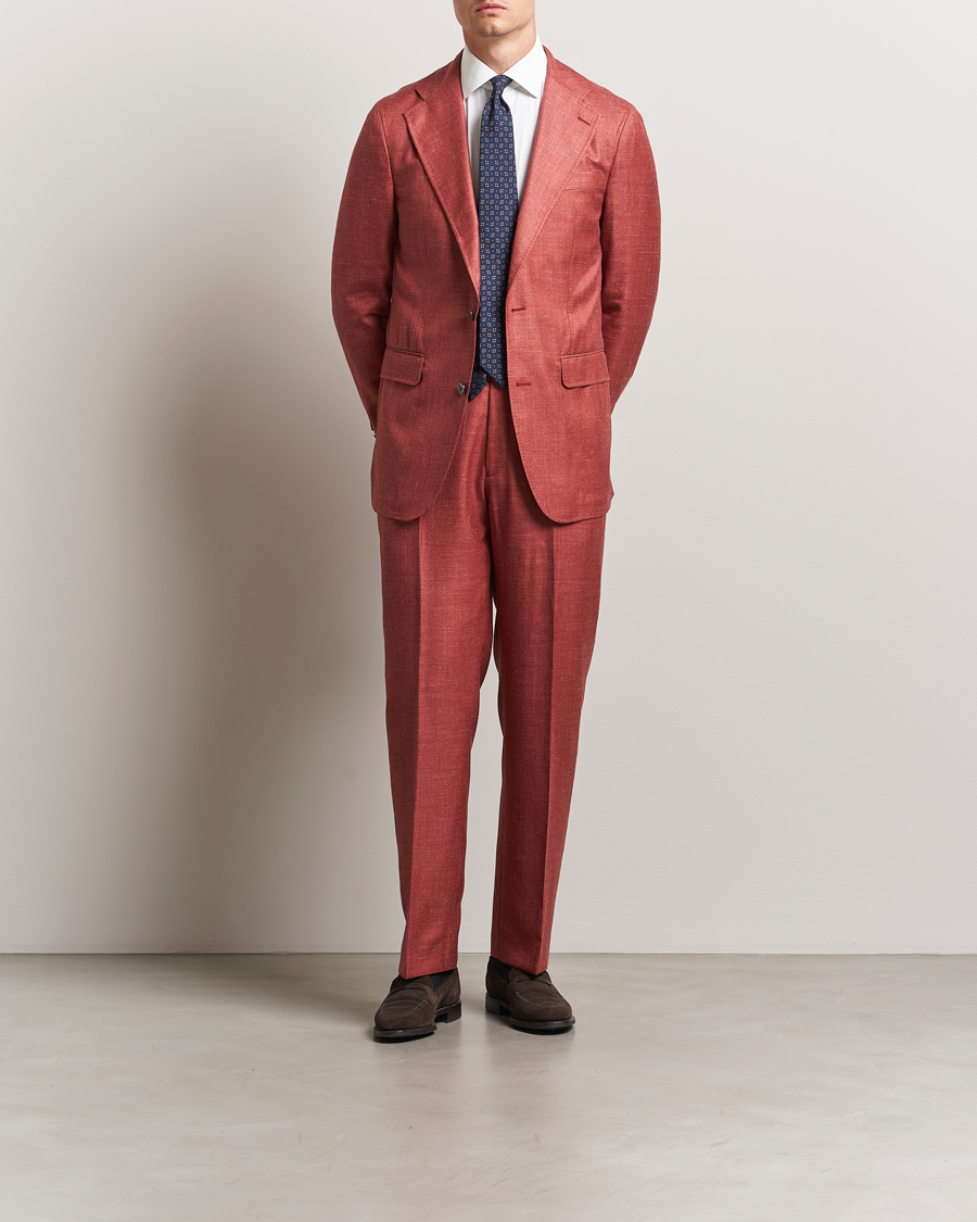 Men | Trousers | Oscar Jacobson | Del S Wool/Silk/Linen Trousers Red